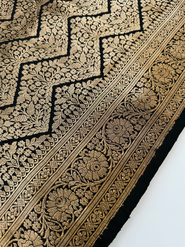Banarasi Katan Brocade Pure Silk Saree | Black | Gold Zari | Handwoven | Silk Mark Certified | Ships from California